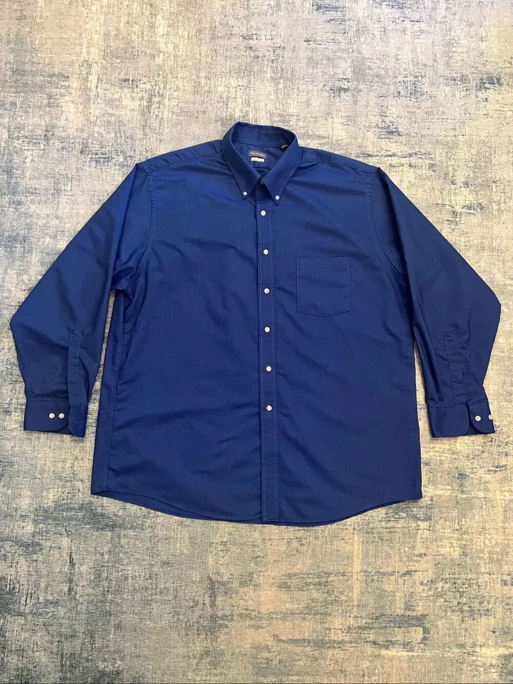 Van Heusen Blue Regular Fit Wrinkle Free Button Front Shirt 17.5 - 18 34 / 35 XL